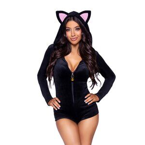 Plush Velvet Black Cat Onesie with Tail and Bell